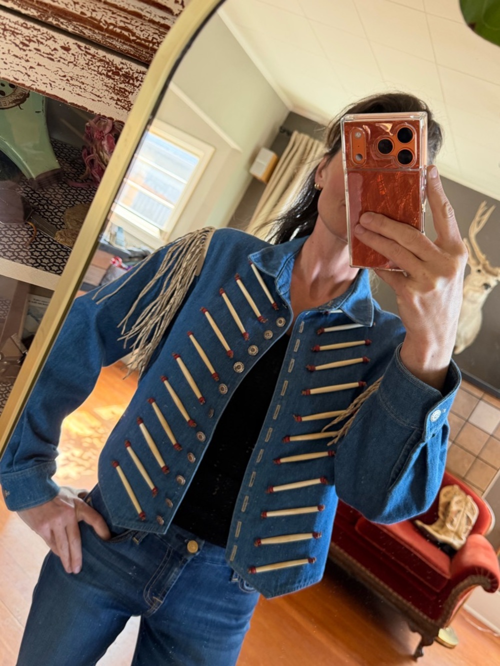 Vintage Double D Ranch Fringe & Beaded Jacket // Size Medium // Ella Langley